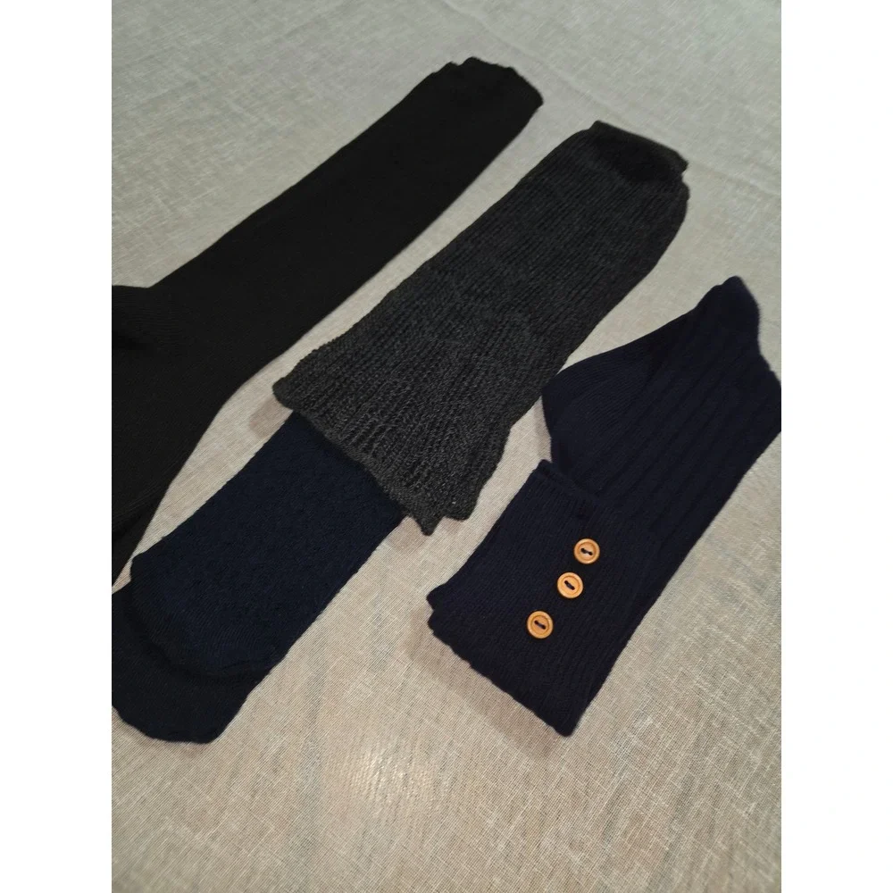 Womens Knit Sock Bundle Black Over Knee Navy Cable Knee High Ribbed Leg Warmers